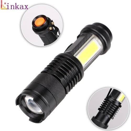 4 Mode Mini Portable Working lamp 3800LM Q5+COB LED Flashlight ZOOM torchflashlight life Lighting lantern Use AA 14500 Battery