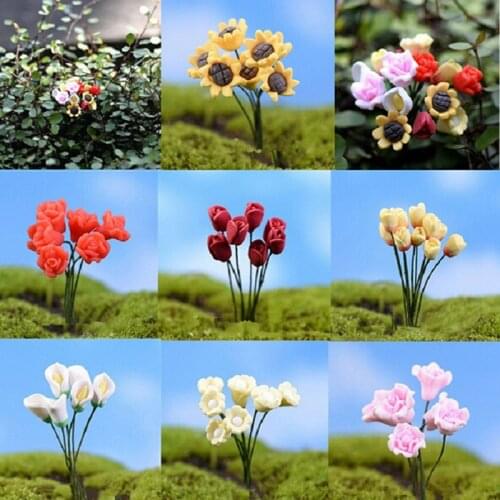 3Pcs/set Small Flower Miniature Accessories Sunflower Rose Flower Fairy Garden Home Decoration Mini Craft Micro Landscaping
