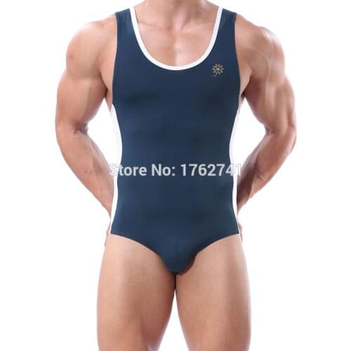 Mens Leotard Fitness Stretch Bodysuit Bodywear Swimwear Underwear