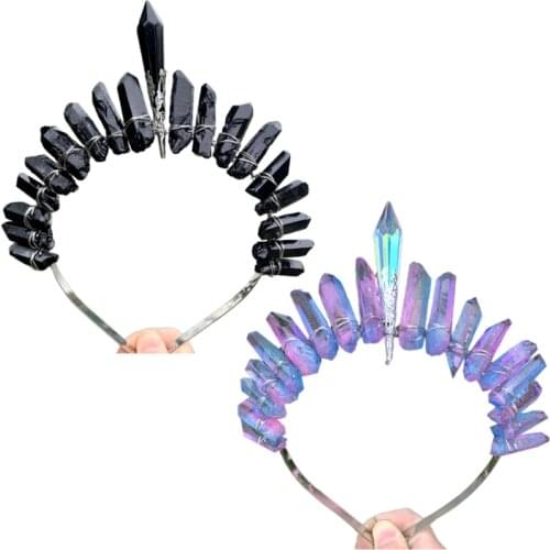 N7MF Raw Crystal Column Forehead Headband Multicolor Quartz Jewelry Party Tiara Crown