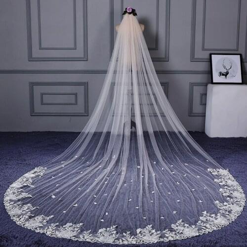 Jiayigong Cathedral Veil Tulle Wedding Veils White Ivory Champagne Bridal Veil for Bride for Marriage