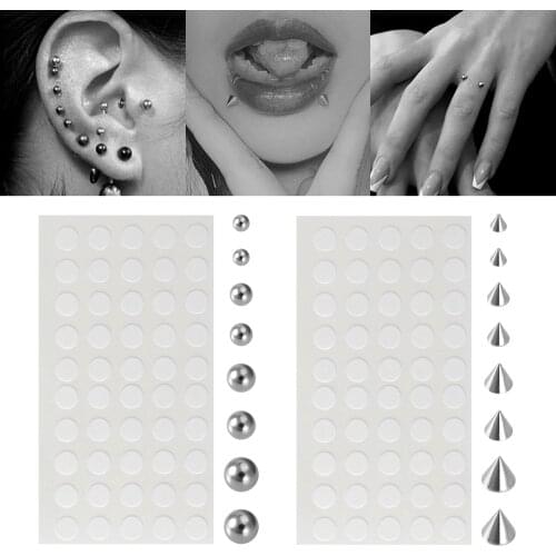New Fake Nose Ring Piercing Jewelry Dermal Anchor Top Sticker Fake Belly Eyebrow Lip Piercing Stud Non Piercied Earring Stud Set