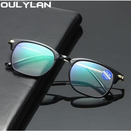 Oulylan TR Semi Metal Reading Glasses Women Anti Blue Light Presbyopic Eyeglasses for Men Farsightedness Diopters Plus 2.0 3.0