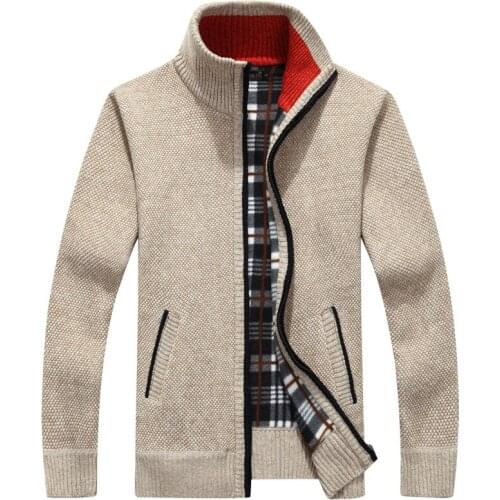 Autumn And Winter Mens Zipper Cardigan Sweater Thick Plus Velvet Stand-Collar Jacket Loose Warm Mens Sweaters