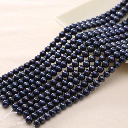 Wholesale 9-10MM Dyed Black Pearl Necklace Strand String Jewelry Beads Accessory Near Round Shape