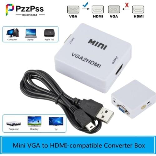 PzzPss Grwibeou 1080P Mini VGA to HDMI converter with audio VGA2HDMI video box adapter, suitable for laptop HDTV projector TV