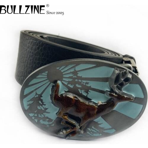 Bullzine zinc alloy retro DEER belt buckle jeans gift belt buckle Free PU belt FP-02466 drop shipping
