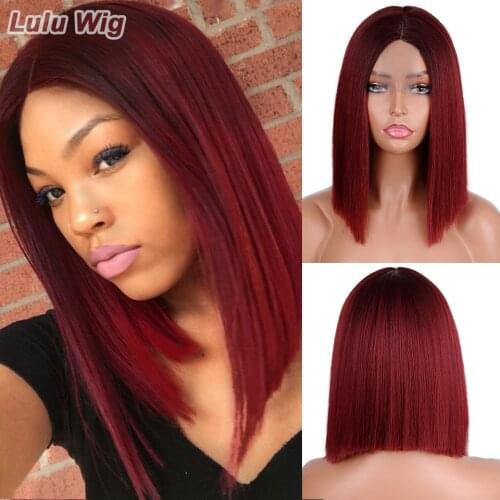Short burgundy womens synthetic wig natural pink/gold middle part Bob wig heat-resistant fiber natural wig
