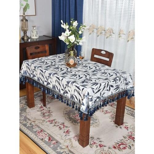 Table Cloth Rectangular Nordic Table Covering Cloth Drooping Chinese Fabric Light Luxury Tablecloth High-End Tassel Lace