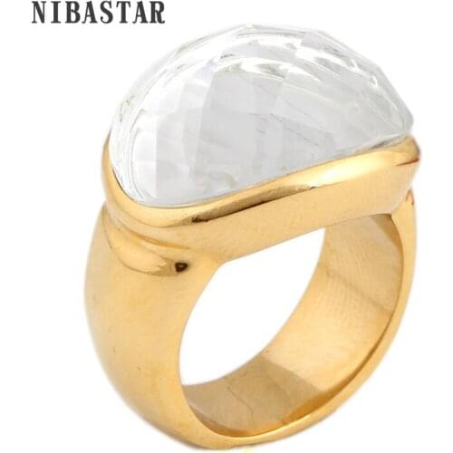 Wedding Rings Jewelry Gold-Color Stainless Steel With Clear White Crystal For women