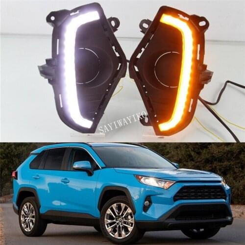 LED Daytime Running Light For Toyota RAV 4 RAV4 2019 Waterproof ABS 12V Car DRL fog lamp With Yellow Turn Signal style relay