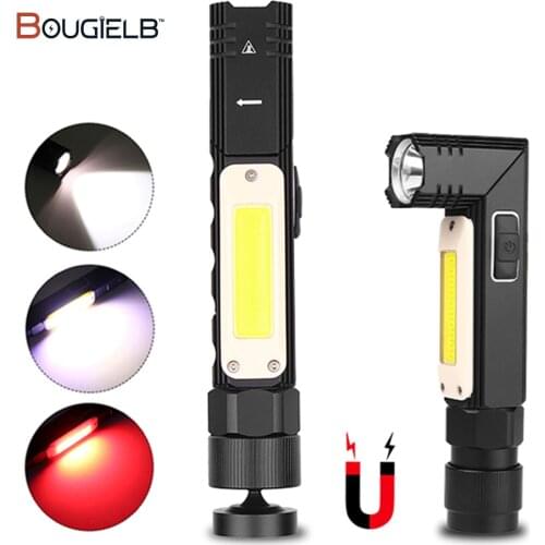 Led Flashlight USB Rechargeable Handfree Dual Fuel 90 Degree Twist Rotary Clip Waterproof Magnet Mini Lighting LED Torch Outdoor