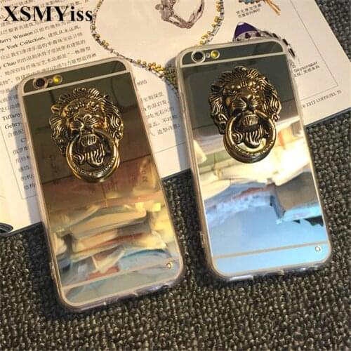 XSMYiss For Samsung S7 S8 S9 S10 S20 PLUS S10 Lite Note 8 9 Fashion Soft Mirror Back Cover Retro Lion head hoop Finger ring Case