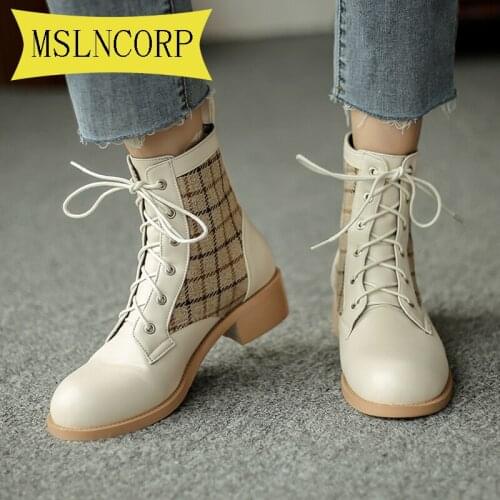 Plus Size 34-48 Autumn Boots Women Shoes Woman Boots Fashion Round PU Ankle Boots 2020 Winter Comfortable Boots Casual Shoes