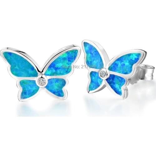 DORMITH 925 sterling silver created opal and cubic zirconia Butterfly stud earrings for women jewelry