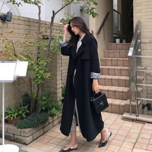 Women Long Coat Women 2019 Spring Autumn Black Beige Trench Women Turn-Down Collar Trench Coat Fashion Chic with Belt Trench