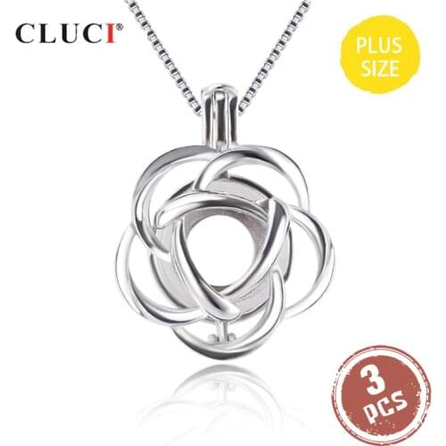 CLUCI 3pcs 925 Sterling Silver Charms Pendant for Women Jewelry Rose Flower Cage Pendant Locket for 10-14mm Pearl SC371SB