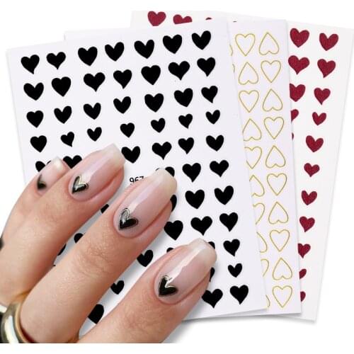 1 Sheet 3D Nail Sticker Black White Love Heart Star Pattern Self-adhesive Transfer Sliders Nail Decals DIY Nail Art Decoration