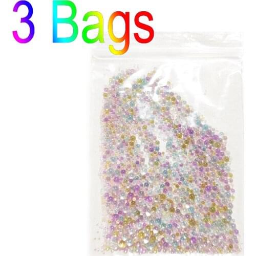 3 Bags Nail Art Rhinestones Mixed Size Beads Micro Caviar Strass Nails Multicolor Glass Diamonds For 3D Nails Art Decorations