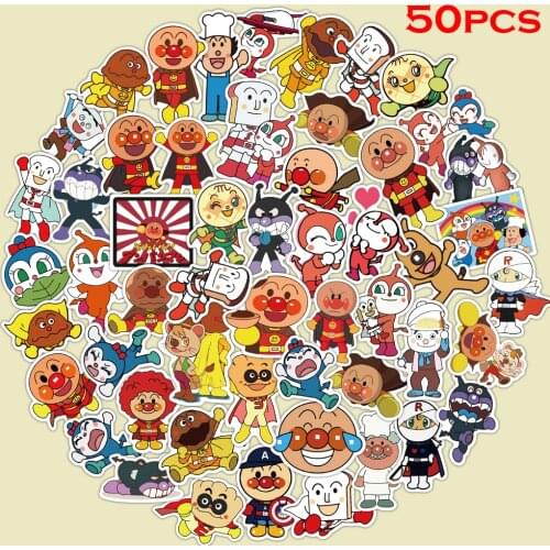 50Pcs Cartoon Anpanman Stickers For Suitcase Skateboard Laptop Luggage Fridge Phone DIY Decal Graffiti Sticker Waterproof