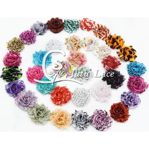 500 pcs/lot , 1.5'' print mini Shabby Rose trim Shabby Flower rose Trim Wholesale Fabric Flower