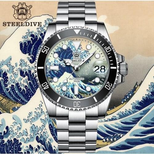 Automatic Steel Dive Watch SD1953J Japan NH35 300m Mechanical Men Watch Luxury Sapphire Crystal Full Luminous Kanagawa Surf