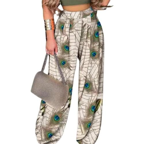 Women Pants Flower Print Straight Leg Summer Autumn Beach Loose Elastic Waist Yoga Pants for Sports Pockets Boho Pants kpytomoa