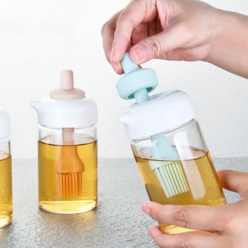 HOT Oil Bottle with Silicone Brush for Cooking BBQ Kitchen 2-in-1 Oil Dispenser Bottle 230ml Kitchen Tools LXY9