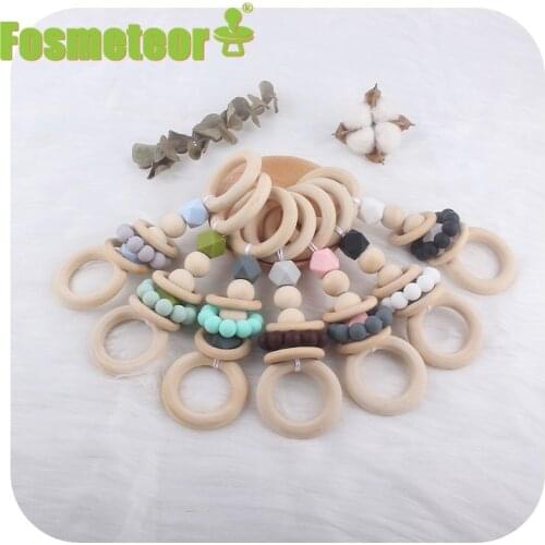 Fosmeteor Wooden Rattles For Kids Montessori Baby Toys Educational Toys Bed Bell Wood Ring Sensory Baby Gym Toy Chew Teether