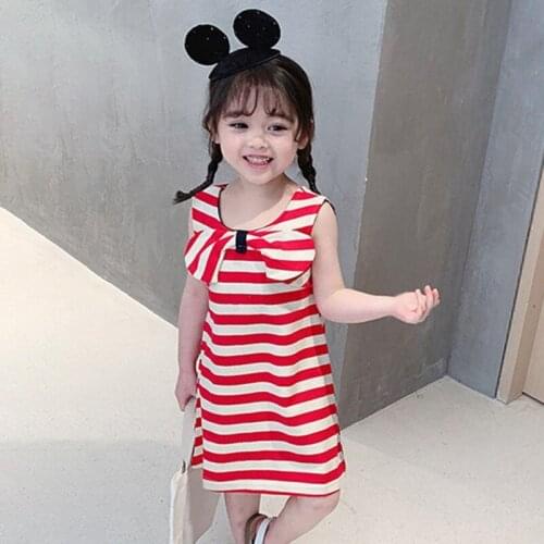 Children girls bowknot striped dress 2-7 Years kids straight dress fashion baby summer sleeveless dress ss