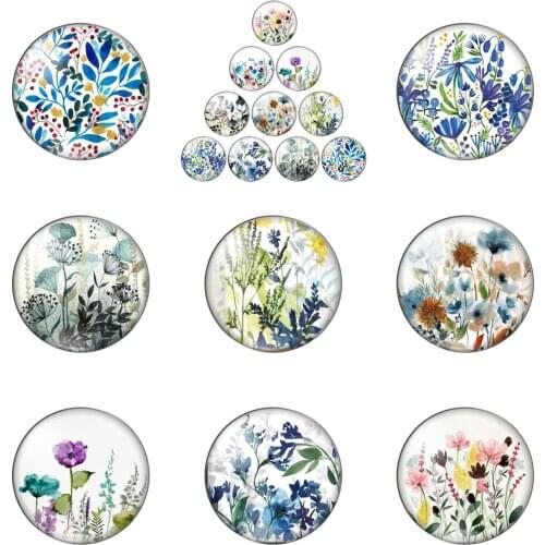Wildflowers Ink Painting Flowers Botany Wild Fruit 12mm/20mm/25mm/30mm Round Photo Glass Cabochon Demo Flat Back Making Findings