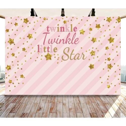 Gender Reveal Newborn Backdrop Pink Golden Twinkle Twinkle Little Star Baby Shower Photo Background Glitter Star Moon Backdrops