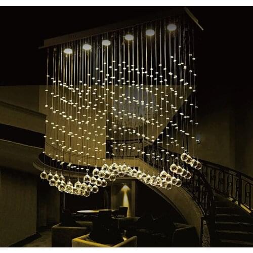 Crystal Chandeliers LED Chrome Finished Light Wave Art Decor Modern Suspension Lighting Hotel Villa Hanging Lamp