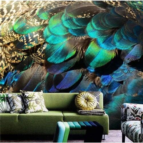 Art english 3d wallpapers peacock feathers bedroom hand-painted creative venture TV background wall personalized custom wallpape