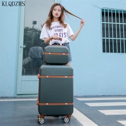 KLQDZMS 20’’22’’24’’26 Inch Women Rolling Luggage Set ABS Classic Business Travel Wheeled Trolleys Spinner Rolling Luggage