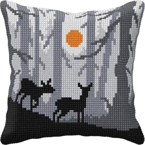 Cross Stitch Cushion Front Deer in Autumn Needlepoint Kits Printed Canvas Chunky Yarn Cross-stitch Pillow Case Hobby & Crafts