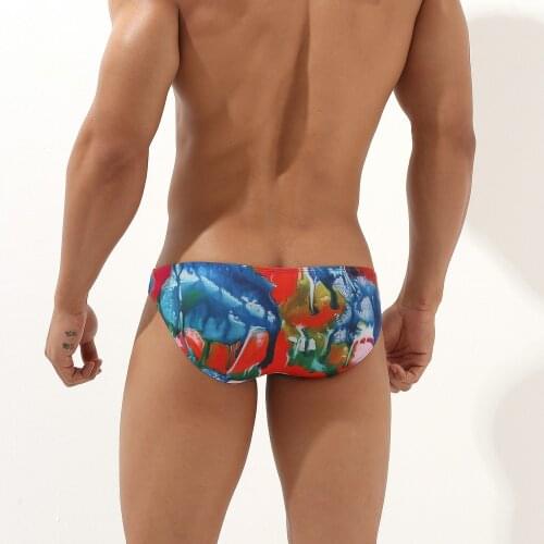 Print Swimsuit Men Sexy Thong Bathing Suit Mens Swimwear Bikini Low Waist Beach Wear Fashion Mini Ice Silk Summer Swim Suit