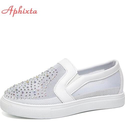 Aphixta Summer Flats Women Shoes Crystals Air Mesh Flat With Round Toe Breathable Cool Platform Womens Vulcanize Shoes Loafers