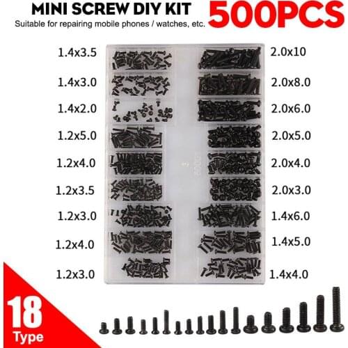 500Pcs 18 Types Mini Screw Flat Head Phillips Screws Laptop Notebook Screws DIY Set Kit for Computer Mobile Phone Watches Screws