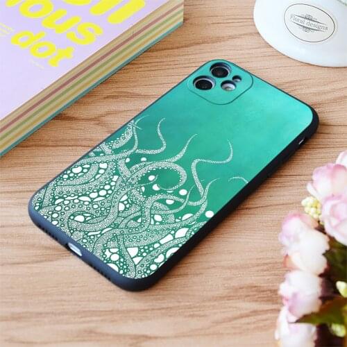 For iPhone Turquoise Tentacles Print Soft Matt Apple iPhone Case 6 7 8 11 12 Plus Pro X XR XS MAX SE