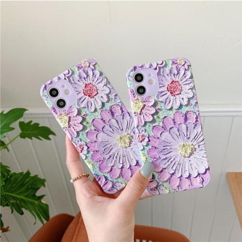 Fashion 3D Purple Relief Flower Shockproof Soft Case For OPPO A9 A5 A53 A31 2020 Reno 5 Pro R17 A3S A52 A92S A55 A11X F9 F11