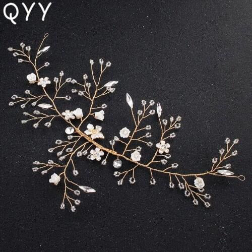 QYY Fashion Gold Color Flower Branch Headbands Women Bridal Jewelry Headpieces Women Tiaras Wedding Hair Accessories