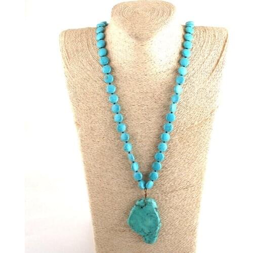 MD Fashion Bohemian Tribal Jewelry Blue Stone Long Knotted Blue Turq Pendant Necklaces For Women Necklace