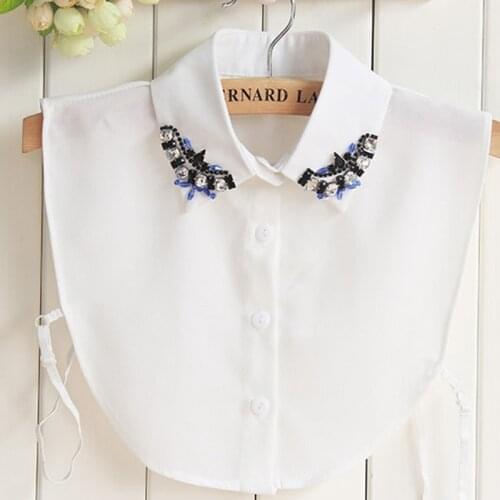 High-grade Female cotton Cotton Fashion Fake Collar Shirt Wind Lady White Crystal Shirt Women Chiffon Fancy Collar Sweater
