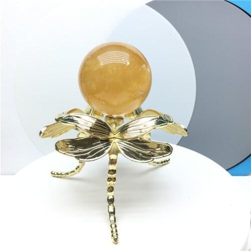 Natural Amethyst /Rose/Citrine Sphere Yellow Metal Ball Bracket Point Healing Energy Feng Shui Living Room Decoration