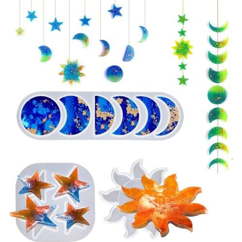 1pc Sun Moon Stars Resin Molds Moon Pendant Home Decor Crescent Silicone Epoxy Casting Mould Full Moon DIY Making Tools