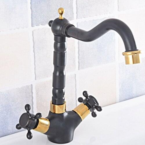 Kitchen Wet Bar Bathroom Vessel Sink Faucet Black Oil Rubbed Bronze Gold Color Brass Swivel Spout Mixer Tap Single Hole msf799