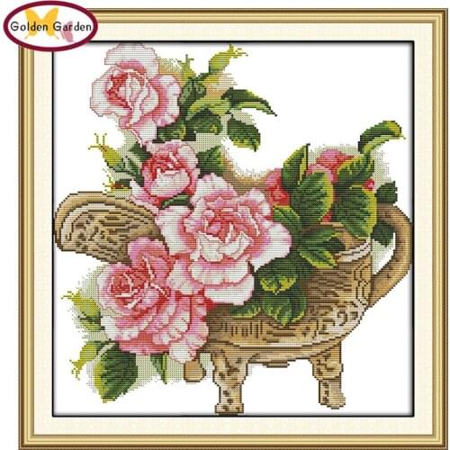 GG Peony Cross Stitching DIY Kits Needlework Handmade Cross Stitch Kits Embroidery Flower Paintings Cross-stitch for Home Decor