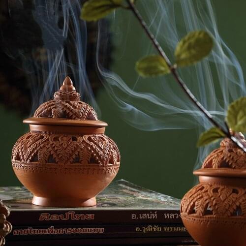 Southeast Asia Hand Carved Hollow Carved Pottery Decoration Thailand Ceramic Decorations Pottery Porcelain Incesence Burner