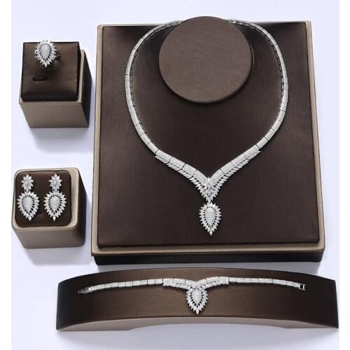 Jewelry Sets HADIYANA Waterdrop Design Women Wedding Necklace Earrings Ring And Bracelet Set Zirconia CN1115 Conjunto de joyas